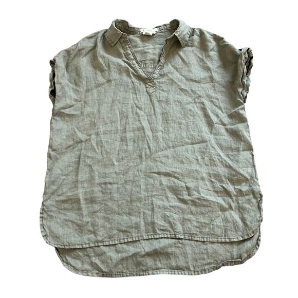 Nicole Miller 100% linen Vneck Cap sleeve Boxy Top Blouse Shirt - Picture 1 of 6